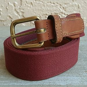 LACOSTE MEN'S RED COTTON ELASTIC + LEATHER BELT